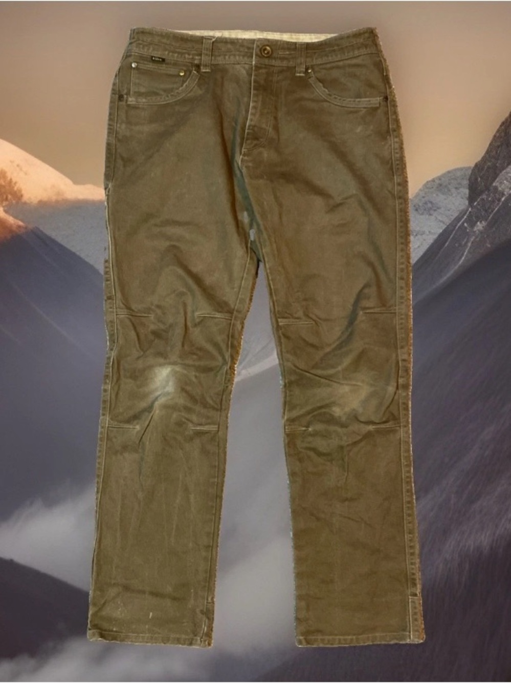 Kuhl Free Rydr Tan Khaki Pants Size 34X32 Outdoors Hiking Patina Dye Waxed 5015